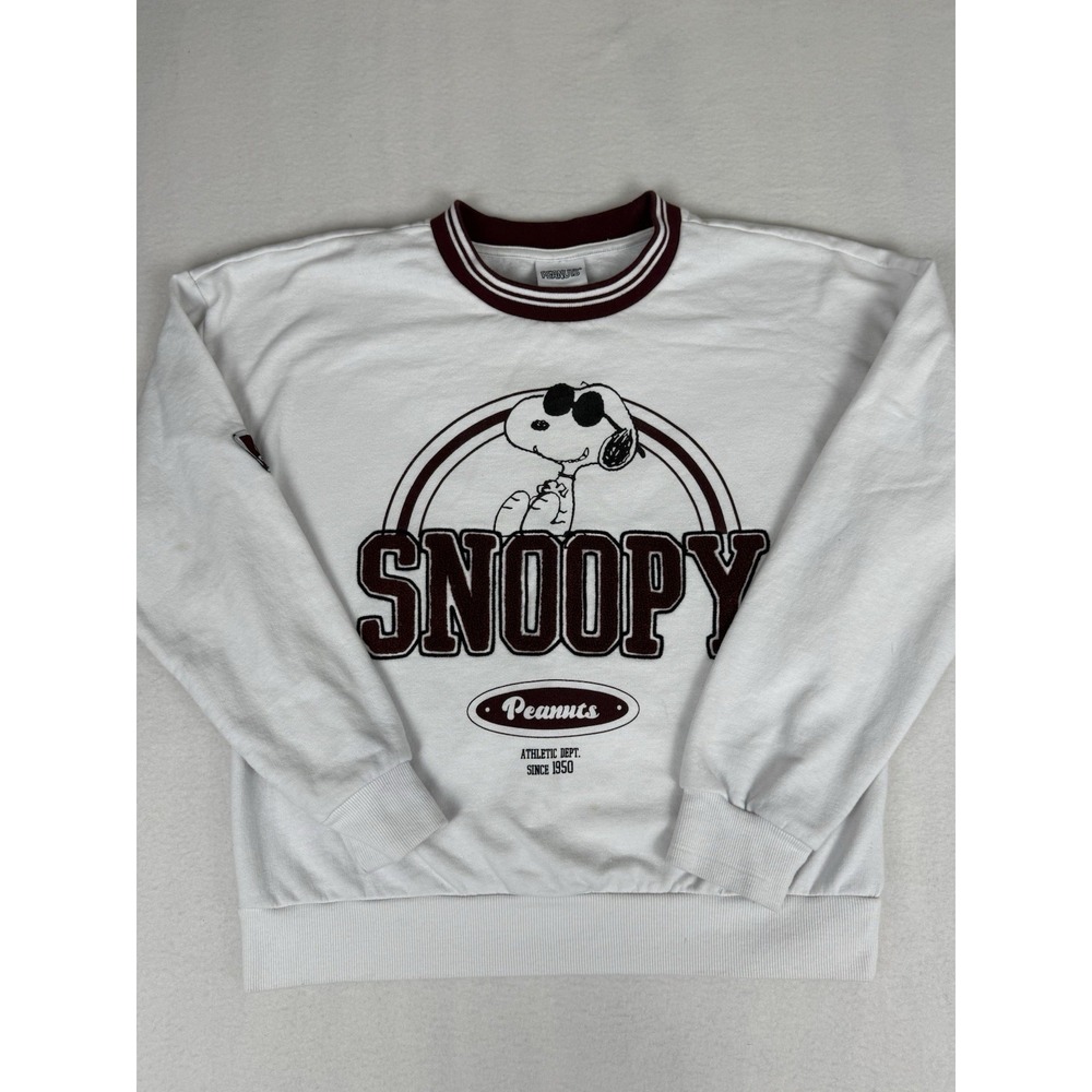 Peanuts Sweater Top Women's XS Snoopy White Long‎ Sleeve Crew Neck Pullover